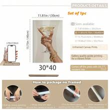 1pc Framed Canvas Wall Art, Fashionable Martini Glass Poster, Charming Wall Decor With Cocktail, Modern Champagne Pattern, Suitable For Kitchen Or Living Room, Bedroom Decor, Contemporary Home Decoration, Stylish Accessory, Dorm Decor, College Style Art, Living Room Decor, Kitchen Decor, Dining Room Decor - Multicolor - View 11