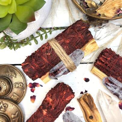 Smudging Kit- White Sage, Palo Santo & Clear Crystal Sticks - Ideal For Yoga & Home Cleaning