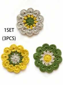 3pcs, Handmade Cute Coasters, Funny Pink Flower Coasters, Crochet Coaster Set For Drinks With Flowerpot Holder, Fun Soft Decorative Coasters Housewarming For New Home Bar Desk - Multicolor - View 6