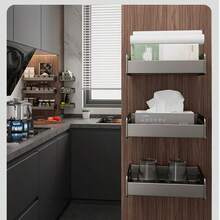 New Space Aluminum Spice Rack | No-Drill Wall-Mounted Kitchen Organizer | Multi-Functional Storage Shelf With Hooks For Seasonings & Household Kitchen Supplies - Light Grey - View 4