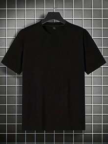 Camiseta de manga corta para hombre de verano, 100% poliéster, estilo versátil, ajuste amplio, peso 180 gramos, 1 pieza - Negro - Ver 2