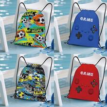 Mochila con cordón con diseño de fútbol de dibujos animados - Mochila estilo bohemio, bolsa de gimnasio con tema de juego, plegable y fácil de almacenar, diseño con cordón, bolsa de natación, ligera, gran capacidad, puede guardar zapatos, bolsa deportiva
