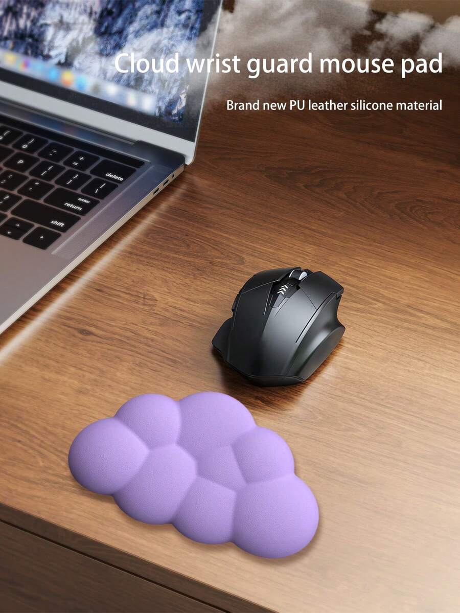 1pc Hot Selling New Purple & White Cloud Keyboard Hand Rest Memory Foam Silicone PU Leather Mouse Pad Wrist Rest Pad For Office Typing Anti-Slip Palm Rest