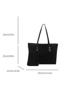 Bolso de mano de estilo minimalista con parches y estampado de leopardo falso, decoración con hebilla de color contrastante, set de 2 piezas de gran capacidad y versátil, bolso bandolera, adecuado para uso diario, compras, todo el año, opción práctica y de estilo minimalista para mujeres - Multicolor - Ver 3