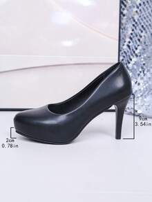 新款时尚圆头套脚细高跟鞋，性感百搭，适合通勤、办公、OL职业装等场合。 - 黑色 - 查看 8