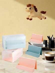 1个大容量现代商务名片夹及收纳盒 - 多色桌面名片盒，配时尚白色盖子（蓝绿色、米色、粉色） - 适用于专业人士、会议、研讨会的紧凑型办公桌及接待台配件 - 名片收纳盒 - 彩色 - 查看 6