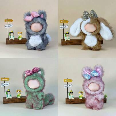 1 Set 17cm Doll Clothes, Compatible With Labubu Generation 1, Generation 2, And Generation 3,Animal Shaped Doll Clothes,Clothes Accessories For 6.7 Inches Doll Clothes, 1 Piece Of Tail Clothing+1 Piece Of Hat Set With Headwear,Fluffy Dress Up Clothes For Dolls (No Doll) Four Styles To Choose From