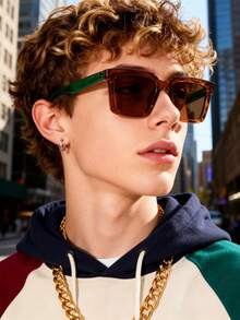 1副男士经典时尚方形大框百搭派对复古时尚眼镜 - 彩色 - 查看 5