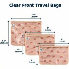 Tiny Twinkle Mess-Proof Travel Bags Airline Compliant Zipper Closure Clear Front Pouch Diaper Bag Packing Toiletry Or Cosmetics Organizer 3 Pack Set Boho Rainbow 3 Pack Travel Bags Without - BohoRainbow - View 3