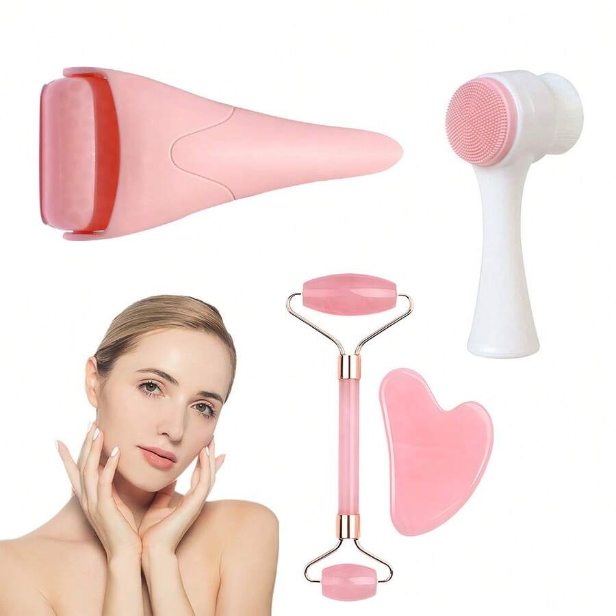 Con lăn massage mặt 3D bằng silicon: Dụng cụ chăm sóc da mặt dạng con lăn ngọc bích - Massage mặt, mắt, cổ, làm giảm nếp nhăn, con lăn lạnh, massage mặt bằng con lăn lạnh, giảm bọng mắt, chăm sóc da, giảm nếp nhăn, quà tặng con lăn massage mặt, bộ quà tặng chăm sóc cá nhân unisex - Hồng - Xem 1