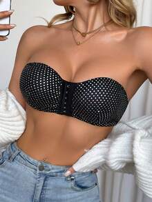 1pc Women's Bra, Front Clasp Sequin Decor Bandeau With Removable Pads, Women's Lingerie - Black - View 4