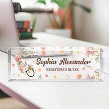 1pc Personalized Acrylic Desk Name Plate With Floral Design 21 Styles- Custom Engraved Office Desk Sign For Women And Men - Elegant Clear Acrylic Glass Block - Ideal For Boss, Teacher, Coworker Appreciation Gifts,Personalized Office Decor, Ideal Gift For Bosses, Teachers, Lawyers, Doctors & Colleagues -Personalized Gifts, Holiday Gifts
