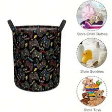 Foldable Storage Basket, Game Controller Decor, Game Art, Laundry Basket, Waterproof Laundry Basket, Dirty Clothes Bag, Gift Basket, Suitable For Living Room, Bedroom, Bathroom Decor, Room Decor, Decorations, Storage, Organization, Dresses, Pants, Shoes, Jeans, Boots, Skirts, Laundry Basket, Washing Basket, Bathroom Storage Basket, Basket, Storage Basket, Collapsible Laundry Basket - Black - View 5