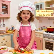 烹饪烘焙角色扮演玩具套装——厨师围裙、帽子、手套及配件，粉色角色扮演厨房服装，艺术绘画，课堂活动，生日、万圣节和圣诞节礼物 - 彩色 - 查看 7