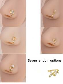 1-7pcs Nose Clip Nose Ring Hoop Fake Nose Stud With Heart & Butterfly Design, No Piercing Required - Gold - View 8