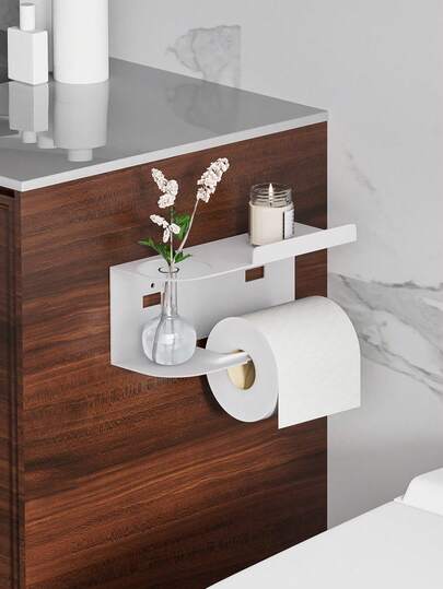 1 pieza Portarrollos de papel higiénico multifuncional, estantería de hierro con estante de almacenamiento, organizador ideal para rollos de papel higiénico, adecuado para almacenar papel higiénico, aromaterapia, plantas, diseño moderno, decoración de baño