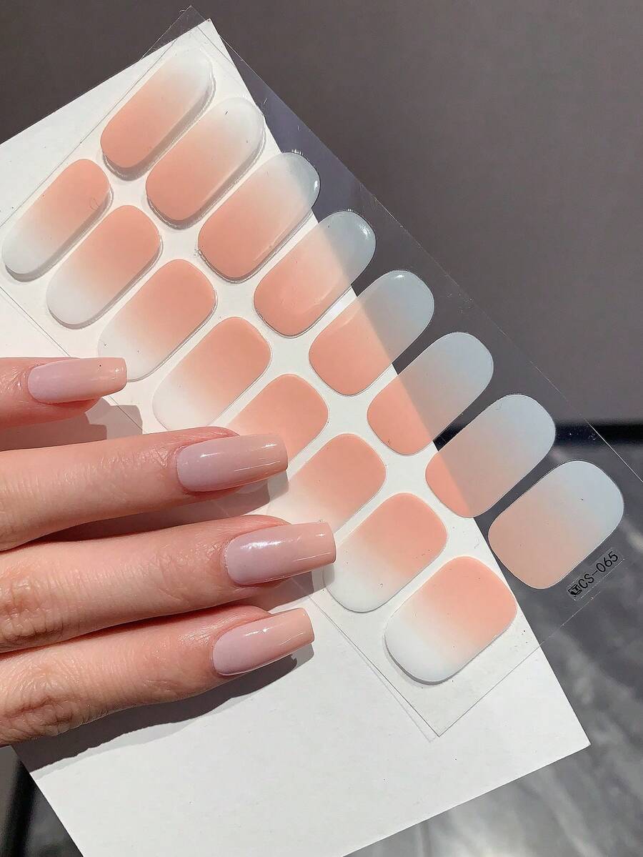 1片新款渐变色美甲贴纸，全甲贴膜，防水可撕式美甲贴纸，女士美甲贴花，自粘式美甲贴纸，易于使用，适合节日、派对、生日礼物美甲用品 - 橘色 - 查看 1