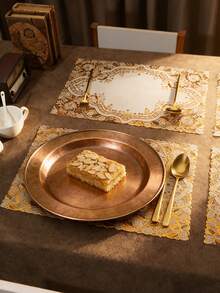 6/12 Peças Jogo Americano Estrela Dourada e Lua, Tapete de Vaso de Flor Vazado de PVC 45*30cm, Lavável, Fácil de Limpar, Resistente a Manchas, Antiderrapante, Resistente ao Calor, Adequado para Decoração de Quarto, Decoração de Mesa de Jantar, Decoração Doméstica, Decoração de Festa, Adequado para Feriados, Festas, Reuniões, Aniversários, Casamentos, Presentes, Jantares, Ao Ar Livre, Piqueniques