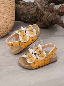 1 Pair Girls Ditsy Floral Open Toe Beach/Princess Sandals, Summer - Orange - View 1