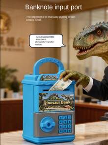 Dinosaurier Muster Sparschwein, Kinder ATM Bargeldbox, simuliertes mechanisches Schloss, simuliertes Passwortschloss, kreative Aufbewahrungsbox, Kindergeburtstags-Geschenkspielzeug, Schlüsselaufbewahrungsschrank - Verschiedenfarbig - Übersicht 2