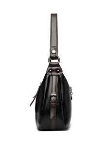 女士复古斜挎包 PU 皮革多功能手提包 可拆卸肩带 休闲托特包 女士日常约会包 - 黑色 - 查看 6