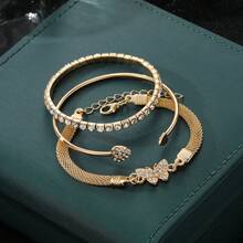 Bộ 3 vòng tay hình trái tim đính pha lê nhựa thời trang dành cho nữ, thích hợp để đeo hàng ngày. - Vàng - Xem 2