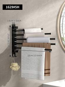 旋转式毛巾架，壁挂式，无需钻孔，多功能挂杆带挂钩，可选3/4/5杆，适用于浴室和厨房，可作毛巾架、抹布架、多功能浴室收纳架 - 黑色 - 查看 13