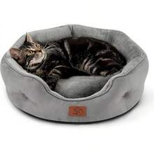 Cama para Gato Mediano, Cama para Perro Chico o Mediano, Cama para Mascota Lavable en Maquina, Suave Base Antideslizante, Resistente a Suciedad y facil de Lavar (Gris, Small) - Gris - Ver 9