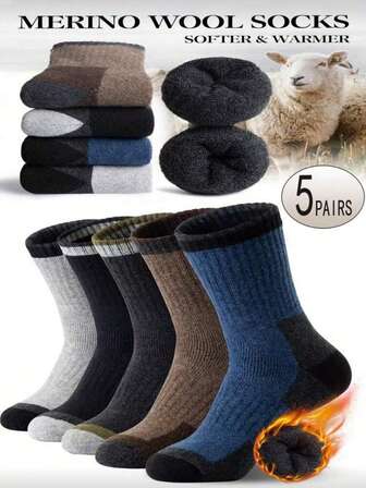 5 par tjocka termosockor för män, varmt termofoder för utomhusaktiviteter som vandring och skidåkning på hösten/vintern