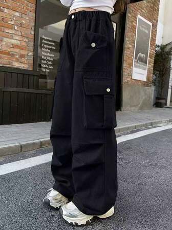 1pc Girls & Teens Cargo Pants, Loose Straight Leg Trousers For Casual, Sports, Daily Wear, Multi-Pocket, Suitable For All Seasons