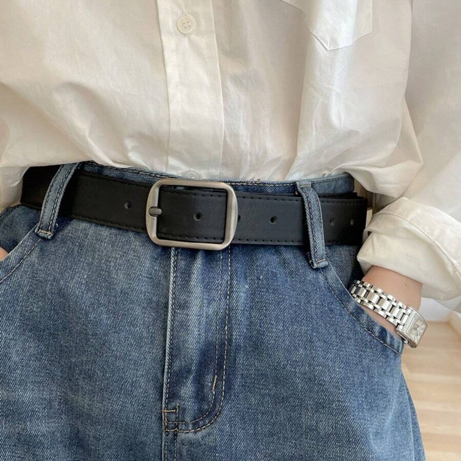 Simple And Sophisticated Korean Style Women's Belt, Versatile Denim Jeans Belt, Men's Student Belt, Matte Silver. - A - 查看 1