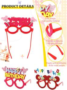 5/1件装生日快乐眼镜拍照道具，多种款式男女通用趣味眼镜，适合生日、派对、家庭聚会、庆祝活动 - 彩色 - 查看 6