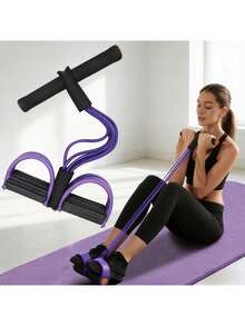 Multi-Functional Foot Pedal Resistance Band, 6-Tube Elastic Yoga Pedal Resistance Band, Figure-Eight Fitness Resistance Band With Handles, For Stretching And Slimming Training Of The Abdomen/Waist/Arms/Legs, Multi-Functional Foot Pedal Power Enhancer - Multicolor - View 2