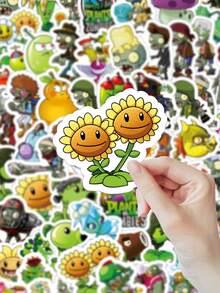 60pcs Plants Vs. Zombies Themed Vinyl Stickers, High Fidelity Designs Of Peashooter, Sunflower And Zombie Soccer Player, Suitable For Game Journals, Tech Devices And Fan Collections - Multicolor - View 3