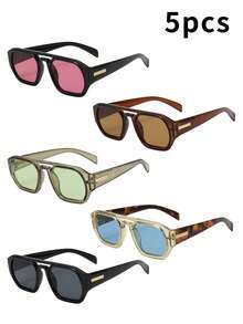 5 chiếc gọng kính oval hai cầu kiểu cổ điển chất lượng cao, thiết kế đơn giản, thời trang, phù hợp cho du lịch, giải trí, tiệc tùng, bãi biển và trang trí hàng ngày. - 5 cái - Xem 5