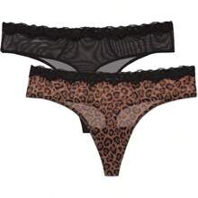 & Tanga de Encaje para Mujer, Paquete de 2, Rosado/Negro, 4X Plus - Rosado/Negro - Ver 9