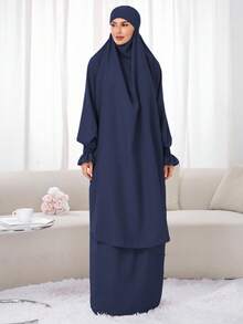 2pcs Nida Fabric Women Loose Comfortable Khimar Abaya Dress Set, Suitable For Outdoor Prayer, All Season, Muslim Islamic Clothing, Khimar Hijab Prayer Jilbab - 彩色 - 查看 2