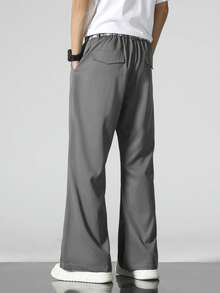 Men's Fashion Plaid Waistband Loose Flare Pants, Grey