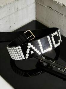 1pc ALICE Black Heavy Rivet Oversized Rivet Belt, Versatile Cyberpunk Dark Style PU Waist Belt, Suitable For Street Photography, Holidays, Travel And Daily Use