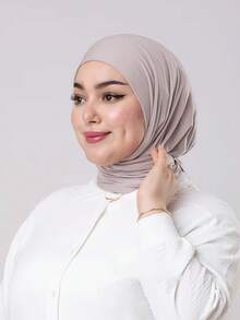 1pc Instant Triangle Hijab, All-In-One Tie-Up Headscarf. Quick Wrap, Non-Slip. No Undercap, No Folding. Suitable For Daily Wear, Prayer, And Outings - Light Beige - View 2