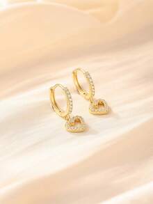 1 Pair Fashionable Rhinestone Heart Stud Earrings For Girls, Lightweight Luxury Everyday Earrings - Multicolor - View 5