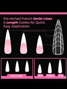 120 szt. płaskich form do paznokci Polygel w kształcie migdała, proste, wbudowane, podwójne formy, wielokrotnego użytku, wstępnie zaprojektowane francuskie wytyczne, końcówki Polygel do przedłużania paznokci w salonie DIY w domu - Wielokolorowe - Zobacz 2