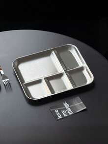 1pc Stainless Steel Creative Tray, Cake Plate, Dessert Plate, Multi-Compartment Dish, Industrial Style Tableware, Barbecue Seasoning Plate, Snack Sauce Plate - Silver - View 10
