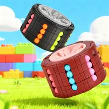 3D Cylinder Cube Toy Magic Spinner Spiral Sliding Puzzle Game, Stress-Relieving Educational Toy For Children (Red, Blue, Black) - 藍色 - 查看 3