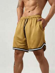 Men's Mesh Fitness Shorts With Elastic Waistband And Adjustable Drawstring - Gold - View 2