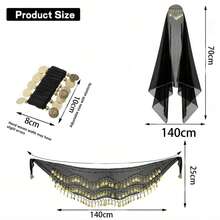 4pcs Belly Dance Set, Including Chiffon Hip Scarf, Headscarf, Bracelets And Other Dance Accessories, Coin Included - Multicolor - View 2