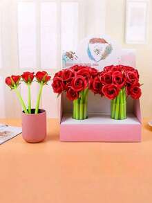 Bộ 3 bút bi gel hình hoa hồng lãng mạn - Mực đen, bút viết hình hoa hồng giả, kích hoạt bằng nút bấm, thích hợp cho đám cưới, sinh nhật, lễ tốt nghiệp và văn phòng phẩm. - Nhiều màu - Xem 6