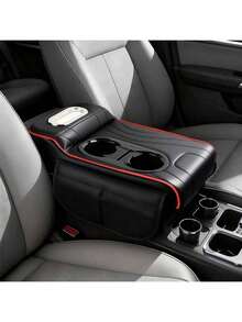真皮汽车扶手箱垫，中控台盖，通用型汽车扶手套，配备2个杯架，多功能车载纸巾盒，侧边储物袋设计，汽车内饰配件，适用于大多数轿车、SUV、卡车扶手箱增高垫 - 均碼 - 查看 6