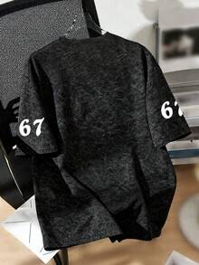 Boys' Number 67 & Handprint Graphic Round Neck Short Sleeve T-Shirt, New Spring/Summer Kids Clothing