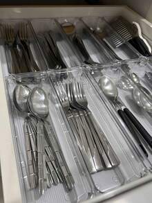 6pcs Universal Transparent Drawer Cup And Fork Spoon Storage Box, Desktop Organizer Box, Portable Drawer Storage Organizer, Desktop Organizer Box, Cutlery Divider Box, Drawer Storage Set - Multicolor - View 4